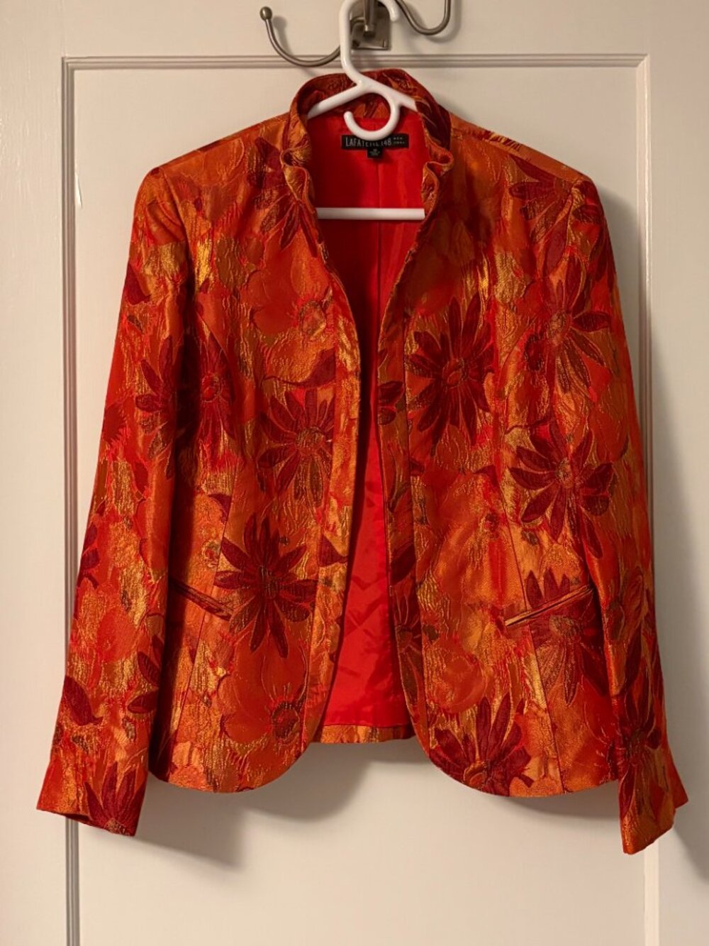 Lafayette 148 floral print blazer ruffle collar size 10 statement maximalist